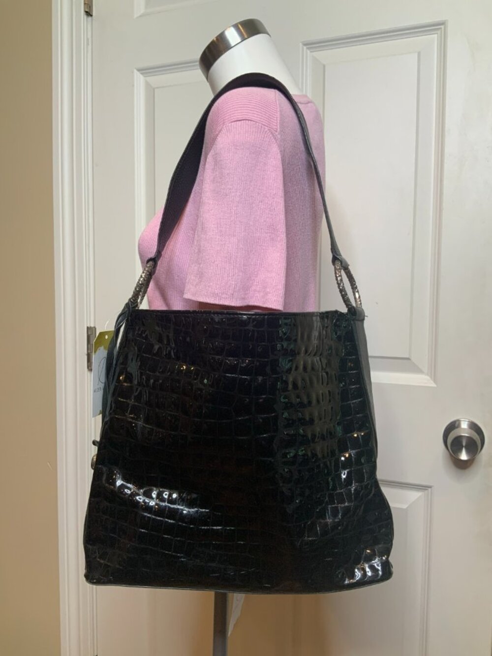 Brighton Black Patent Leather Crocodile Embossed Purse Bag